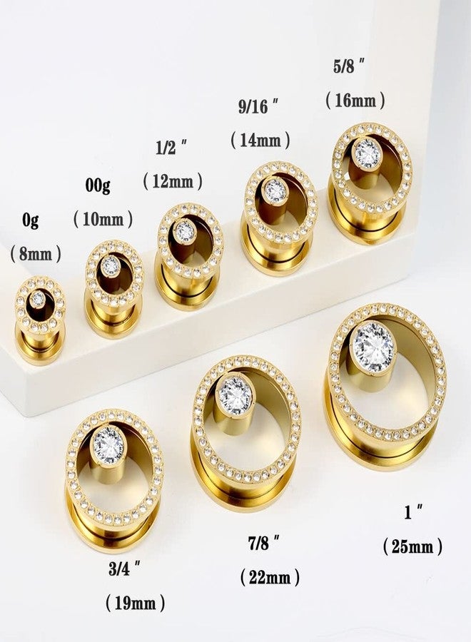 Earblity (0g 8mm Gold Crystals Ear Plugs Gauges Stainless Steel Ear Tunnels Stretcher Wedding Piercing Body Jewelry For Women Earrings Expander 2PCS - Image 3